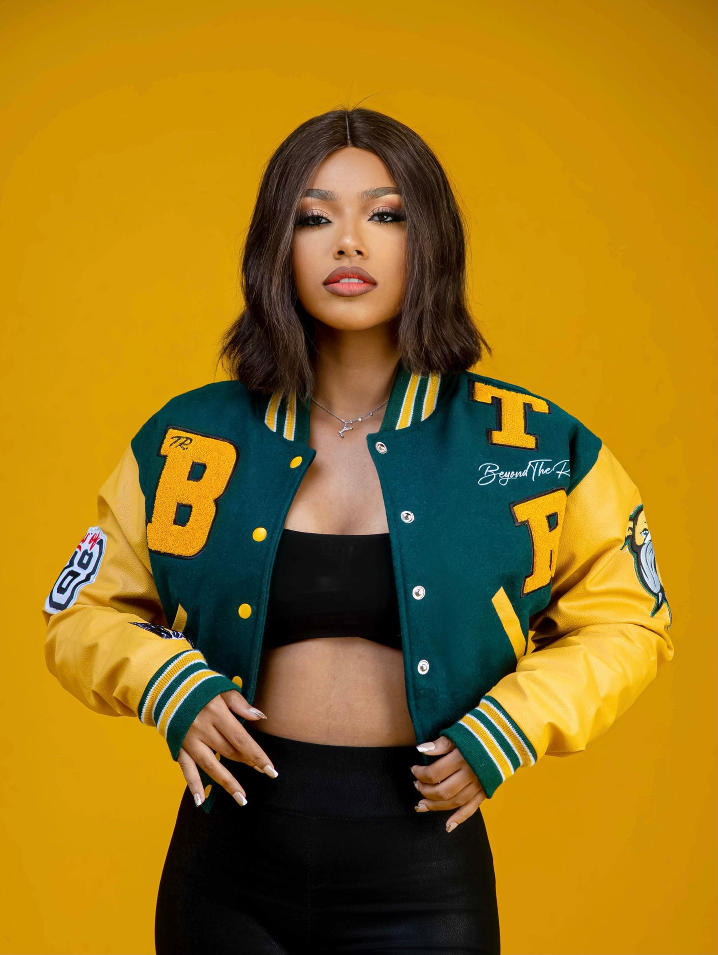 Yellow Jock 28 Cropped Varsity Jacket