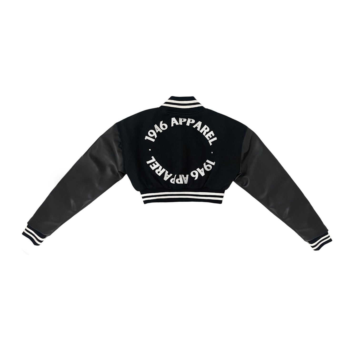 1946 BLACK CROPPED VARSITY JACKET