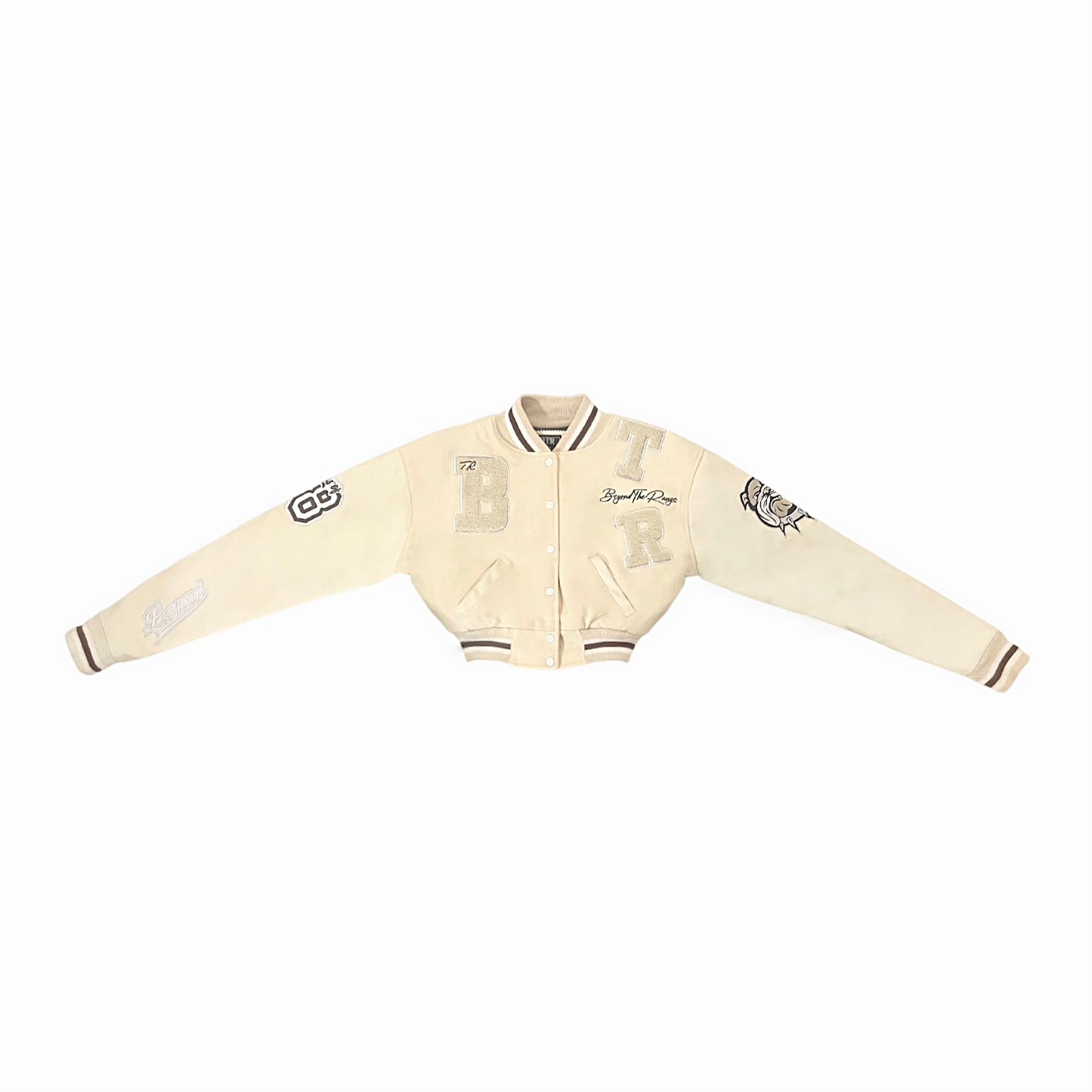Ivory Cream 28 Cropped Varsity Jacket