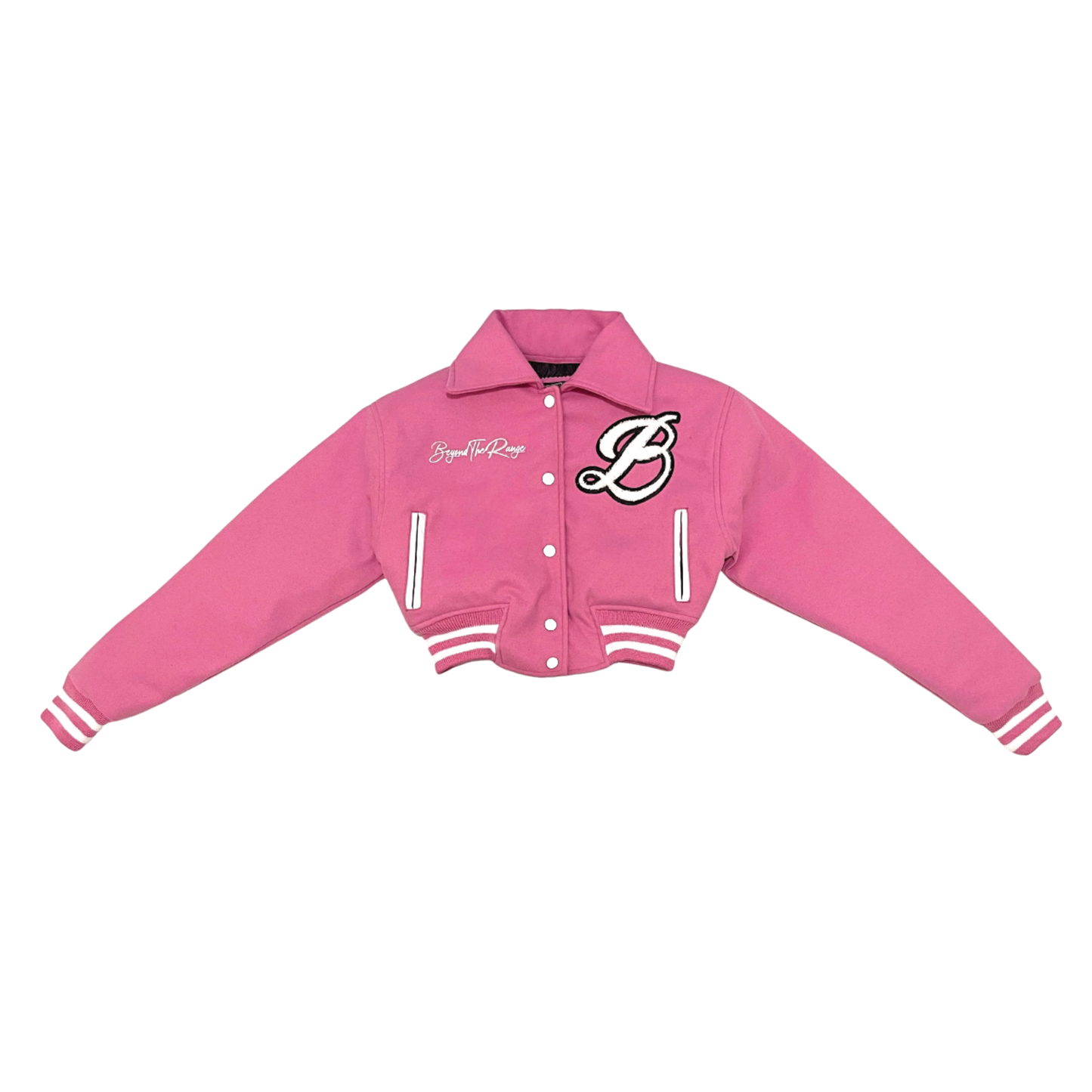 Bubble Gum Cropped Varsity Jacket