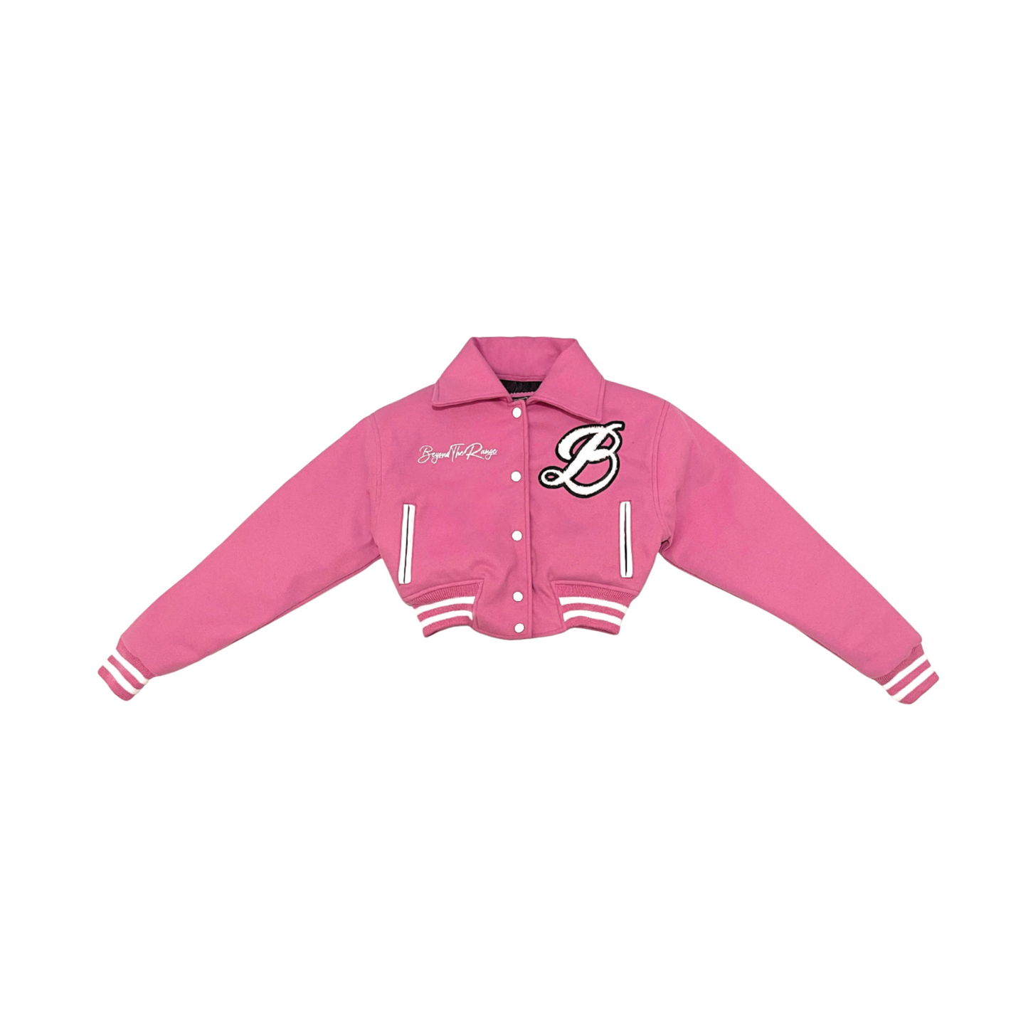 Bubble Gum Cropped Varsity Jacket