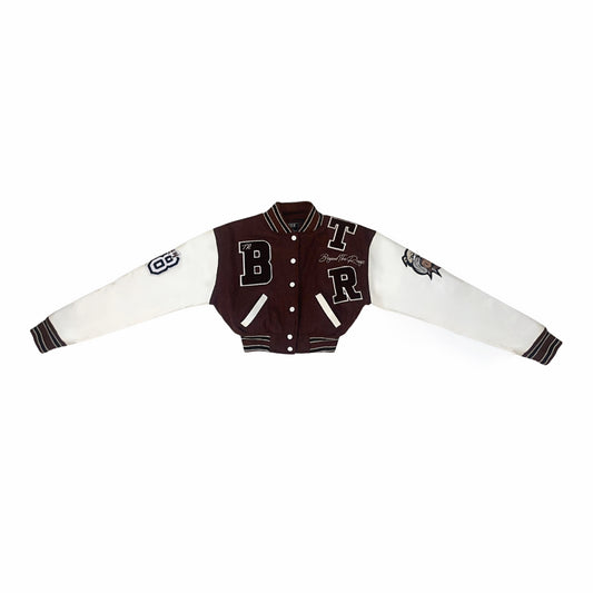 Chestnut Brown 28 Cropped Varsity Jacket